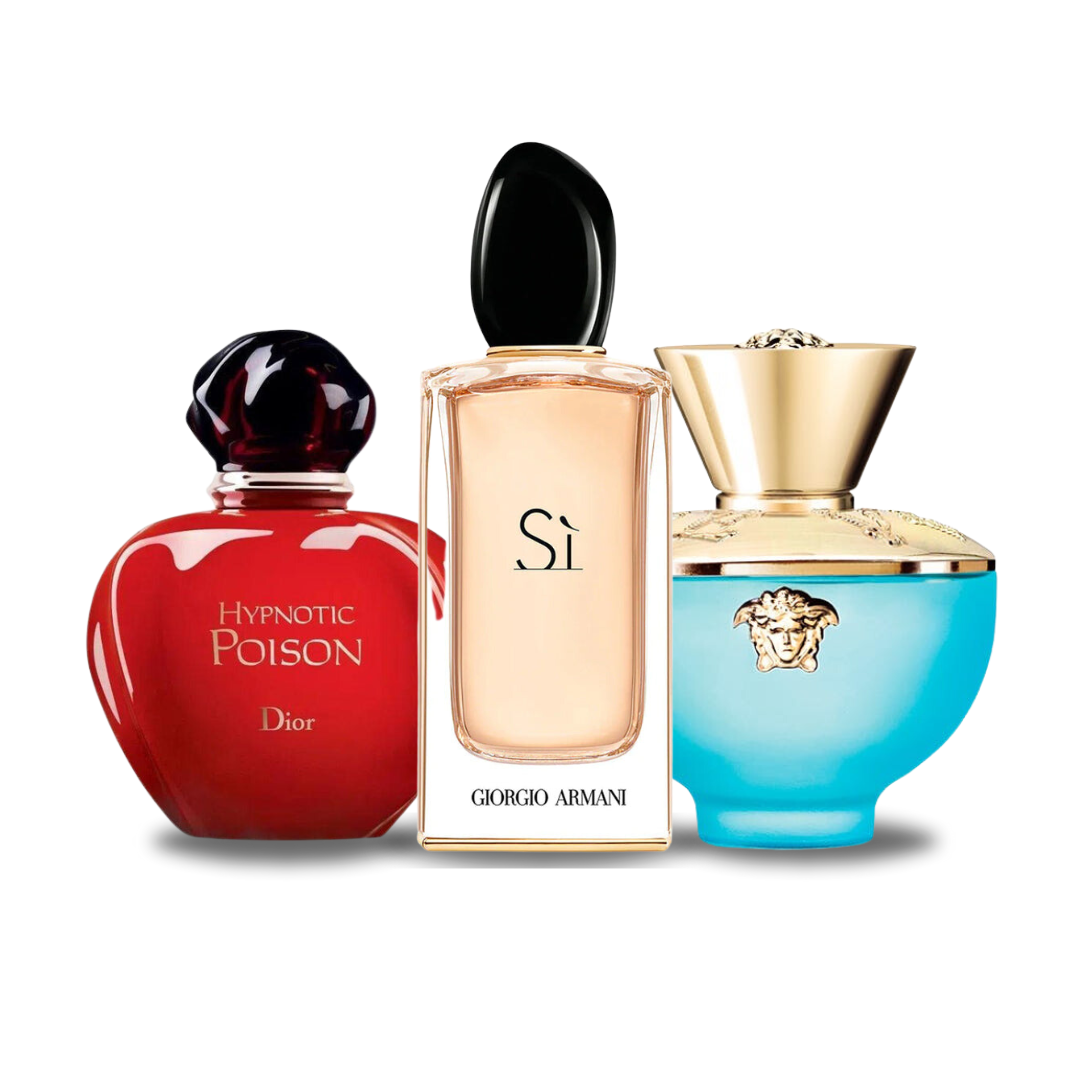 Kit 3 Perfumes - Dior HYPNOTIC POISON, Giorgio Armani SÌ y Versace DYLAN TURQUOISE 100ml (Eau de Parfum)