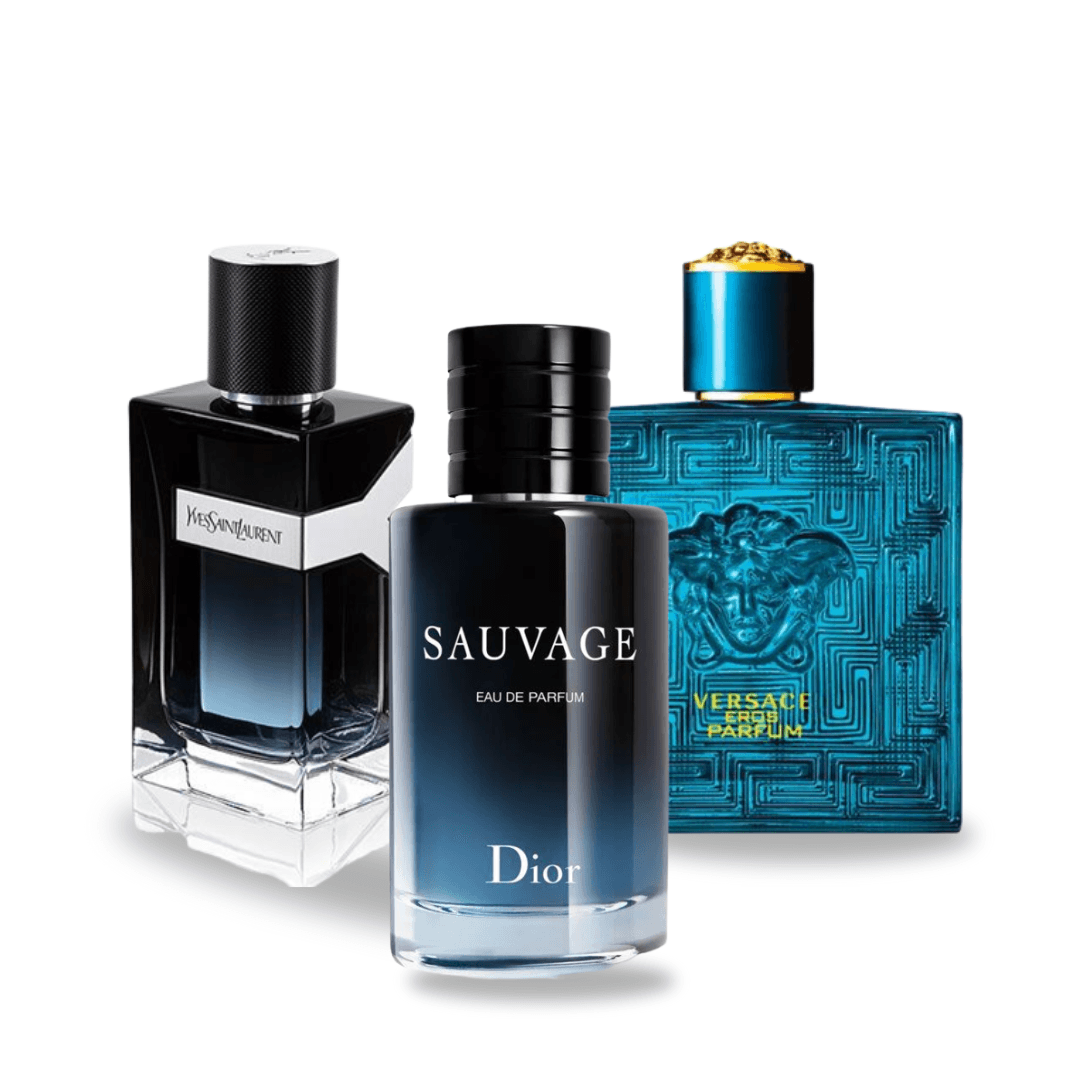 Kit de 3 Perfumes - Dior SAUVAGE, Yves Saint Laurent Y MEN y Versace EROS