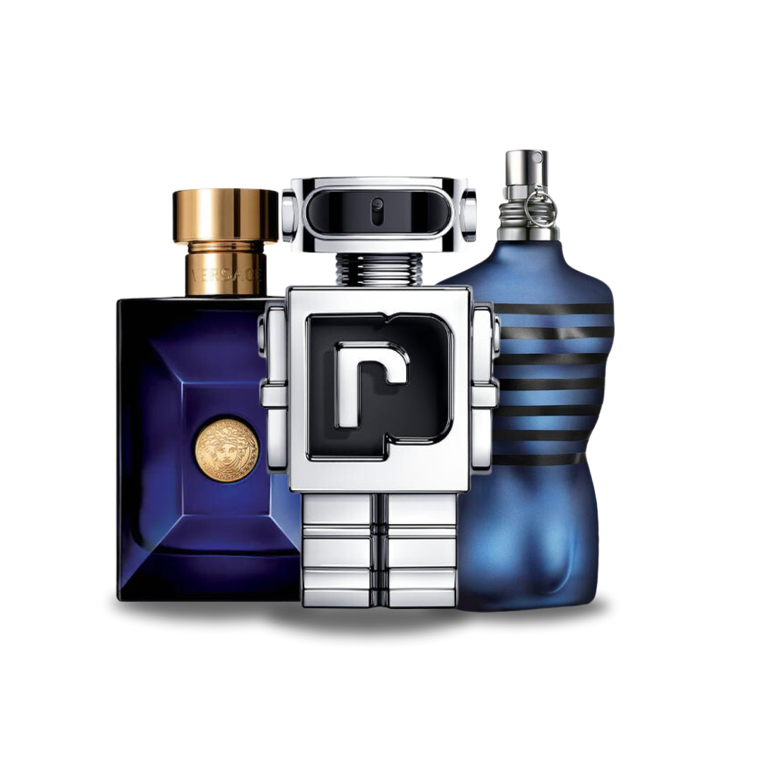 Kit 3 Perfumes - Versace DYLAN BLUE, Paco Rabanne PHANTOM y Jean Paul Gaultier ULTRA MALE (Eau de Parfum)